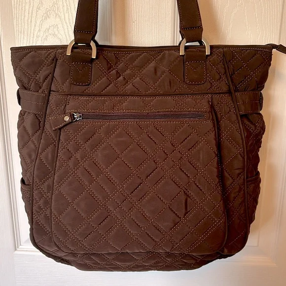 Vera Bradley Large Brown Quilted Shoulder / Tote Bag with Zebra Print Interior - Picture 2 of 11